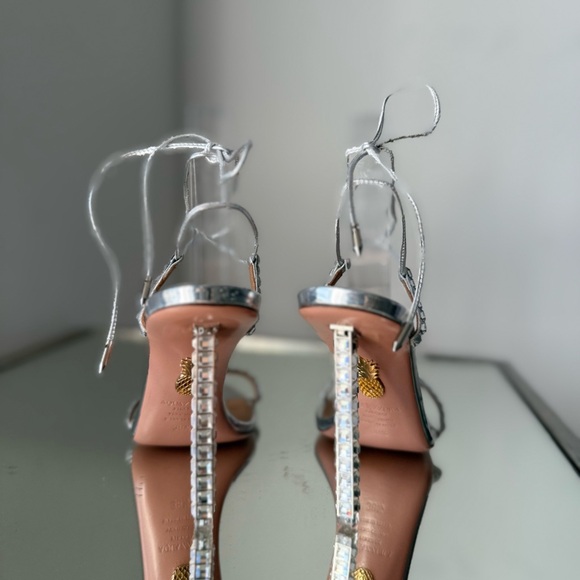 AQUAZZURA Rock Chic 105 Crystal-embellished Leather Sandals Silver $1,250 38.5 - Picture 8 of 16